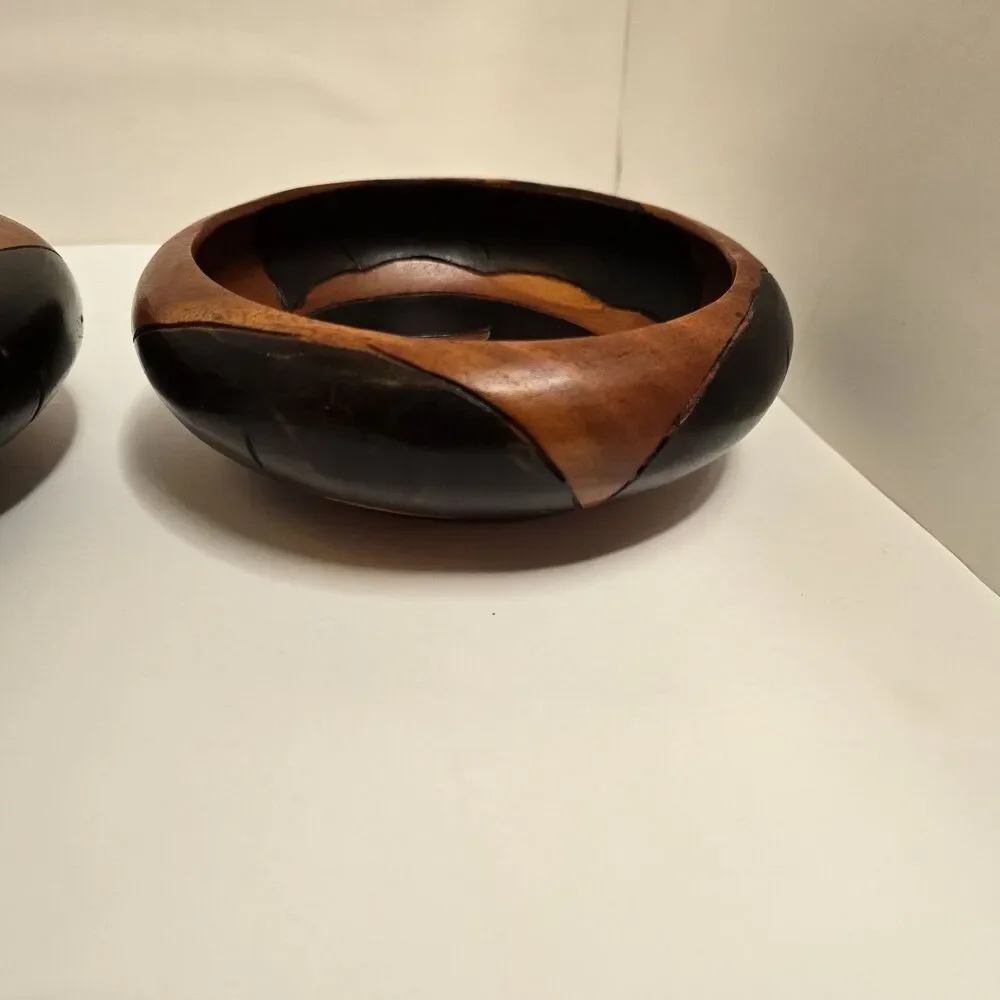 Vintage Wooden Two Toned Handmade Fish Bowls Set Of 2